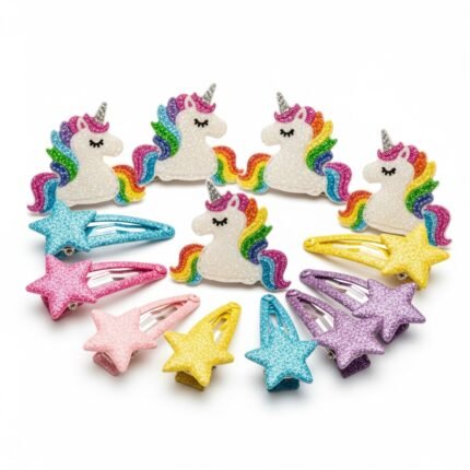 nymorra Kids Rainbow Unicorn & Star Hair Clip Set | Glitter Barrettes for Girls